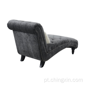 Chaise atacado escuro azul tecidos botão tufa sofá chaise com pernas de madeira maciça CX635B